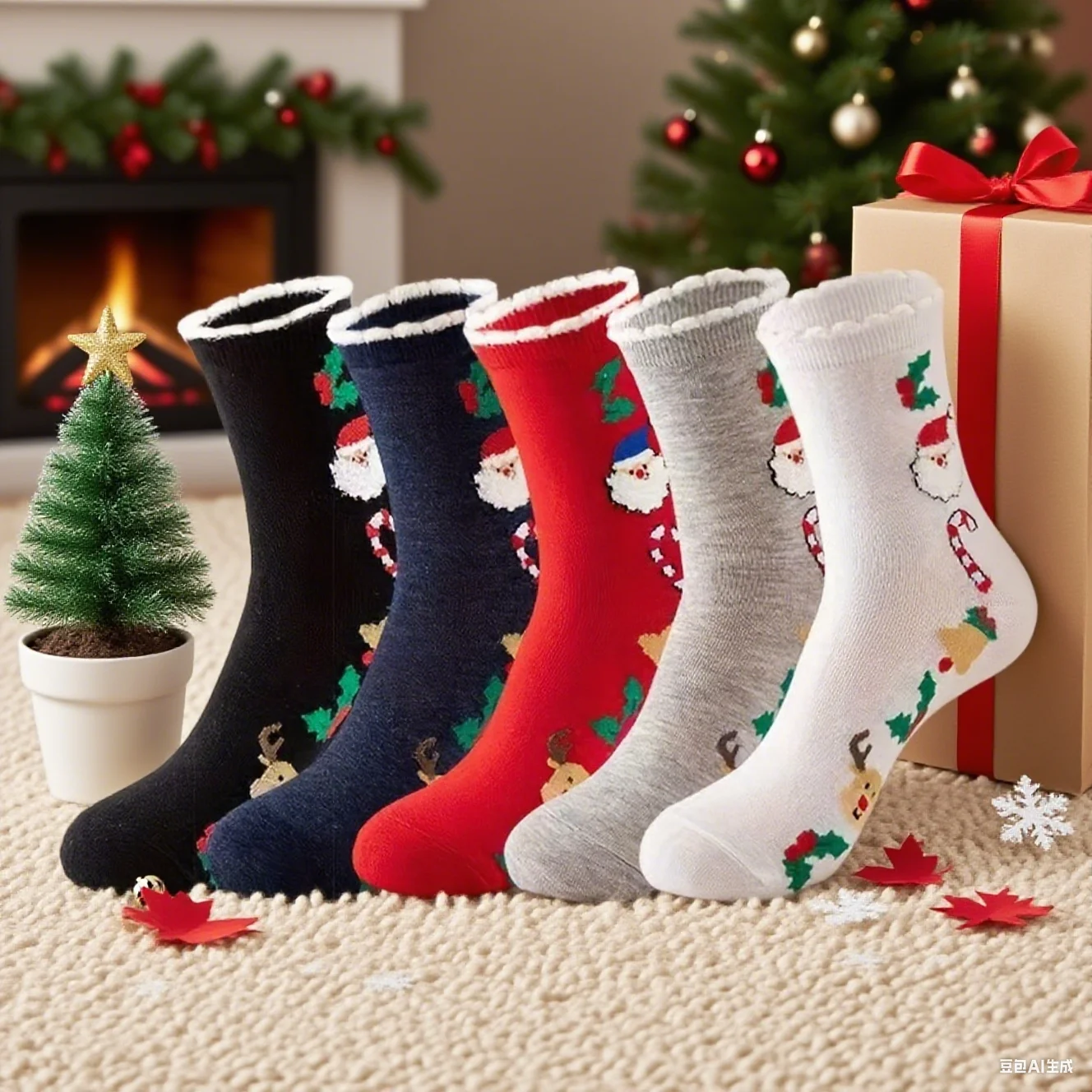 

5 Pairs Autumn/Winter Women's Fashion Christmas Cute Cartoon Christmas Pattern Multi functional Soft And Comfortable Long Socks,