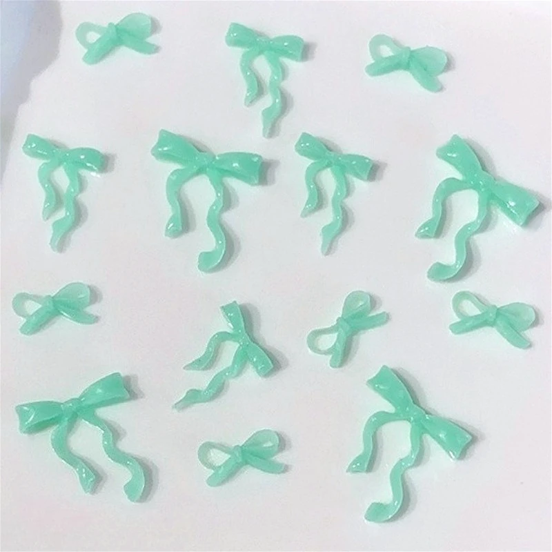 

Summer Mint Green Resin Bowknot Soft Carving 3D Bow Tie Ribbon Colorful Nail Art Accessories Decorations Manicure Tool Wholesale