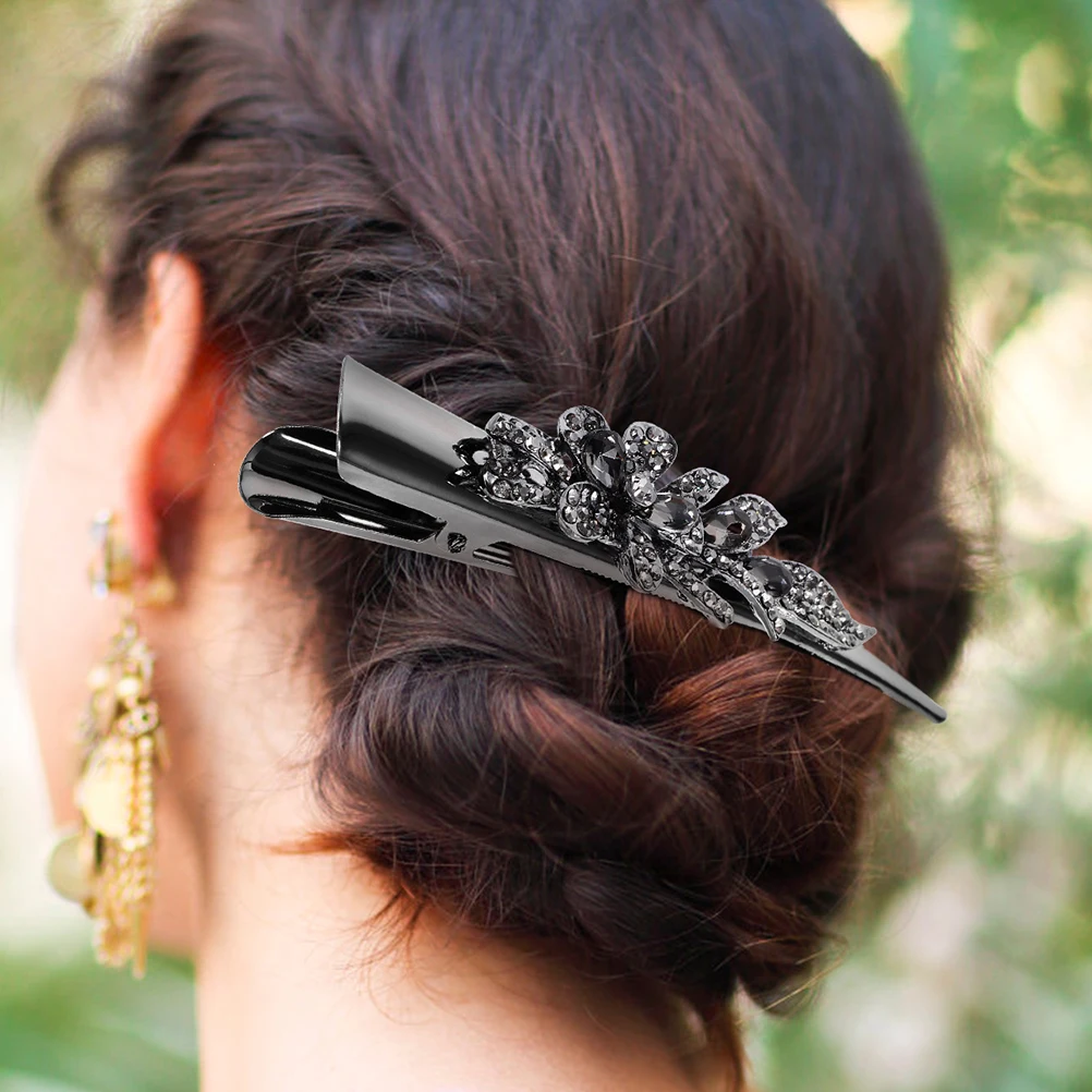 

Sparkly Metal Cowhorn Hair Clips Glitter Hair Barrettes For Ladies Rhinestone Decorative Clips 2pcs
