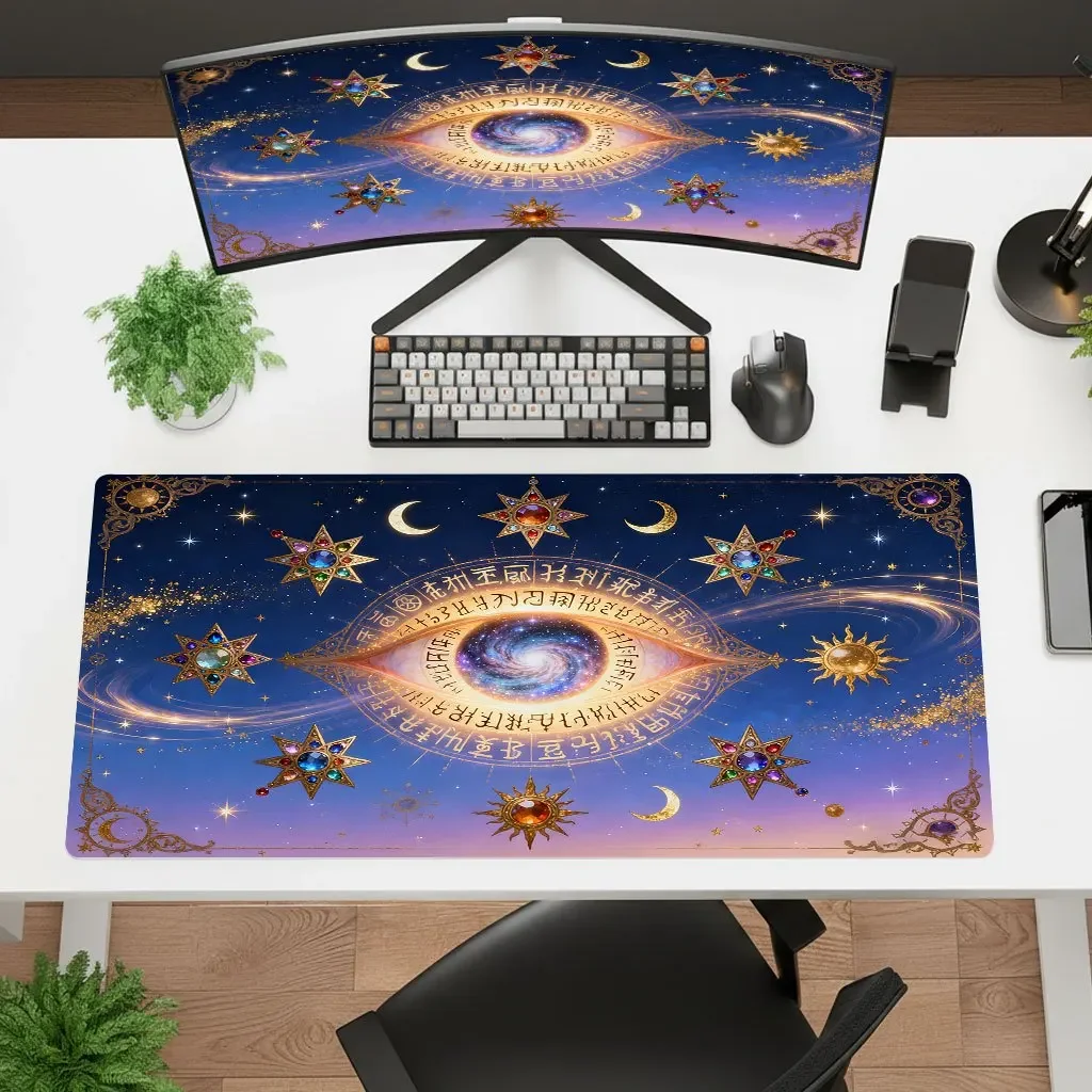 Metal Decor Starry Sky Rune Giant Eye Mouse Pad 2mm Thick Polyester Non Slip Rubber Desk Mat for Gaming Laptop Office Desktop De