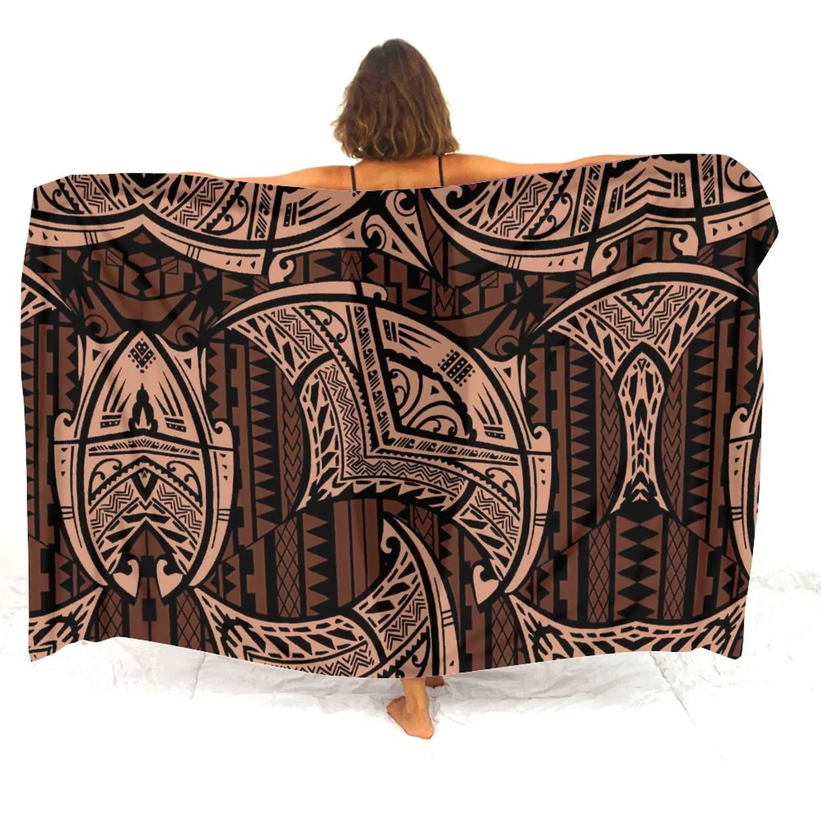 One-Piece All-In-One Coat For Women Sun Sarong Light Summer Getaway Cover-Up Bikini Custom-Designed With Polynesian Print Patter