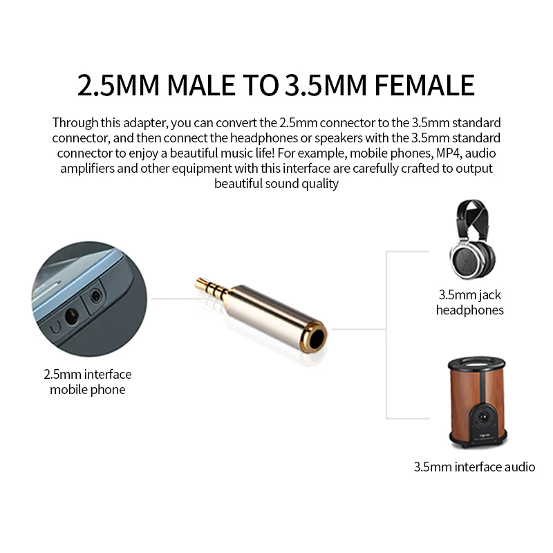 Jack 3.5 MM to 2.5 MM Audio Adapter 2.5MM Male to 3.5MM Female Plug Connector for Aux Speaker Cable Headphones Micphone Jack 3.5