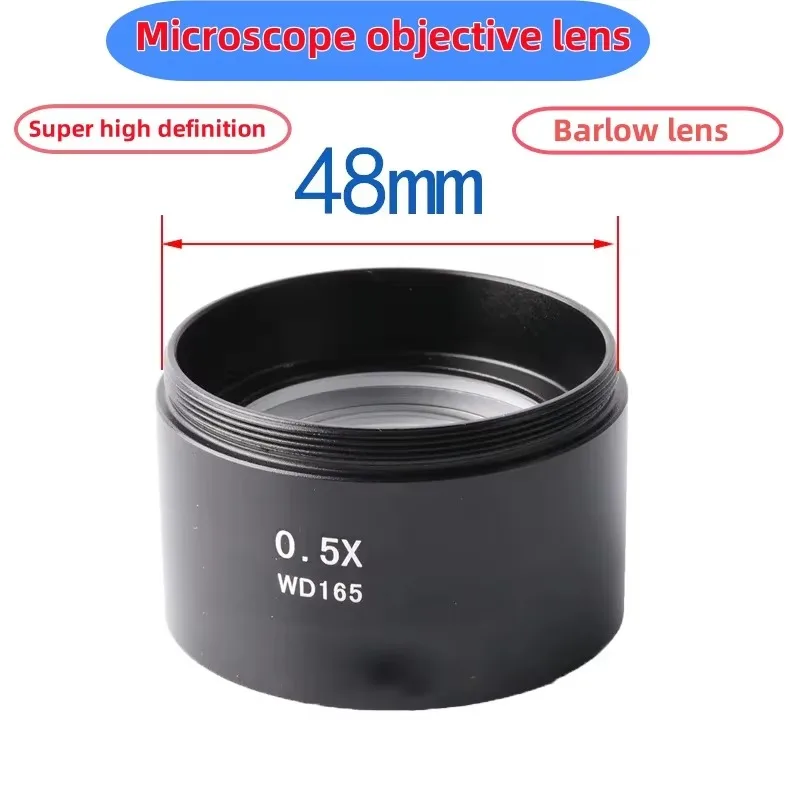 WD165 0.5X  Trinocular Microscope Barlow Objective Lens Zoom Stereo Microscopio Camera Auxiliary Objective Lens