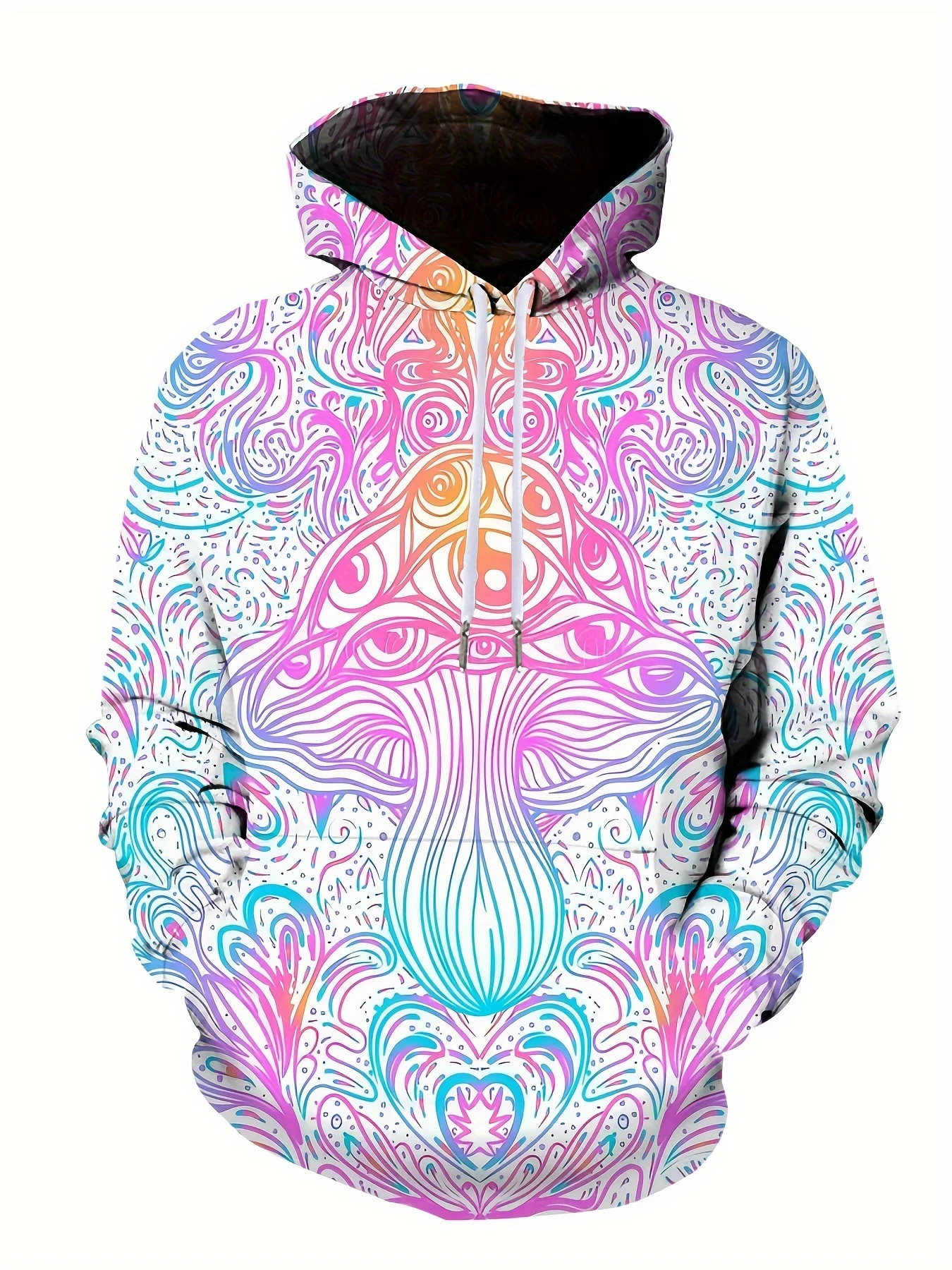 3D printed magical mushroom pattern men's hooded sweatshirt psychedelic printed casual pullover shirt