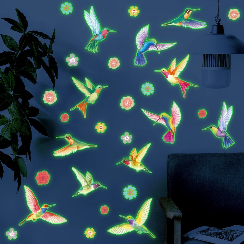 Decorative Fluorescent Wall Stickers Hummingbird Floral Mural For Bedroom Nursery Home Interior Art Wallpaper