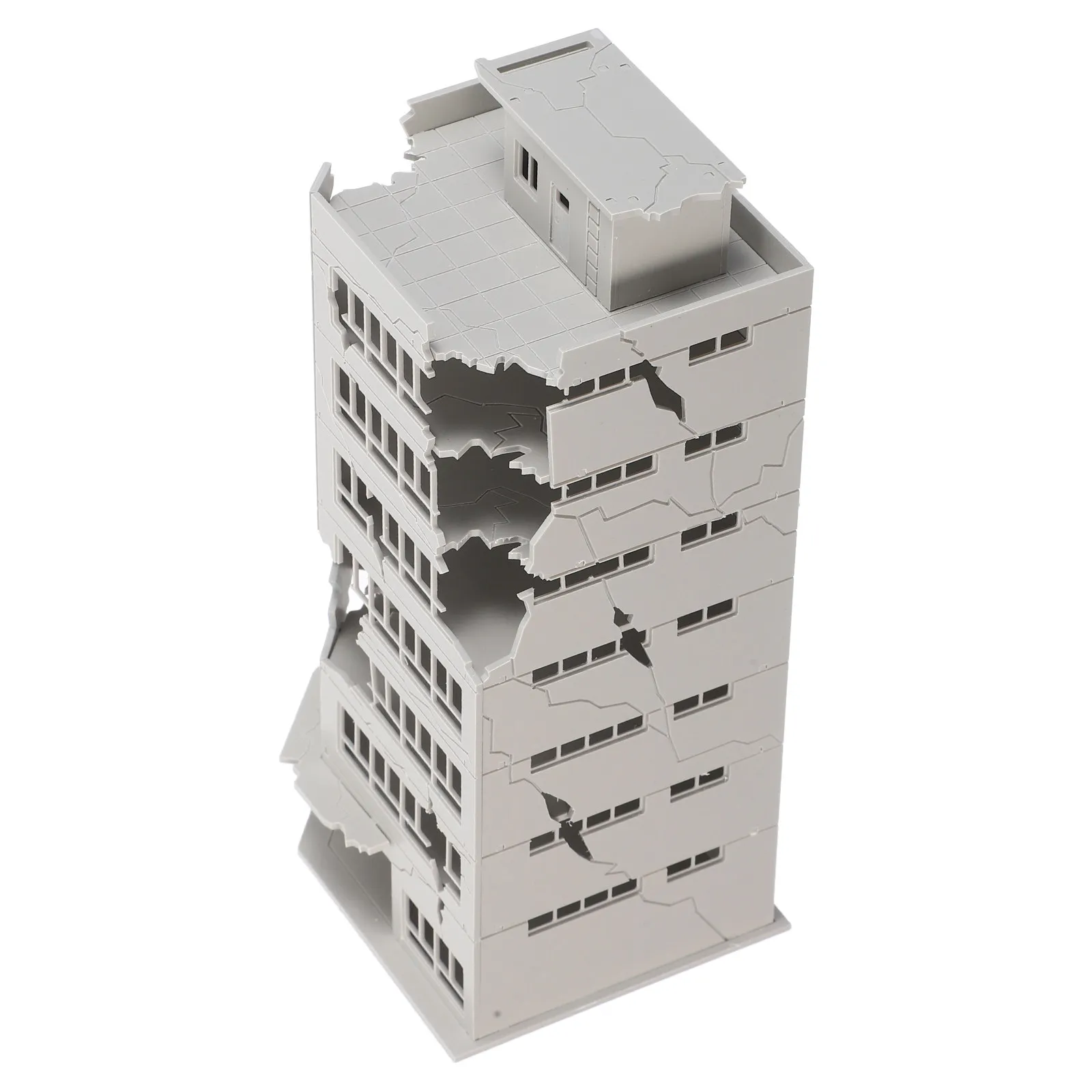 Zniszczony budynek w skali 1:144, miniaturowy, uszkodzony dom do scenerii kolejowej w skali N, do samodzielnego montażu, stół piaskowy, zniszczony.