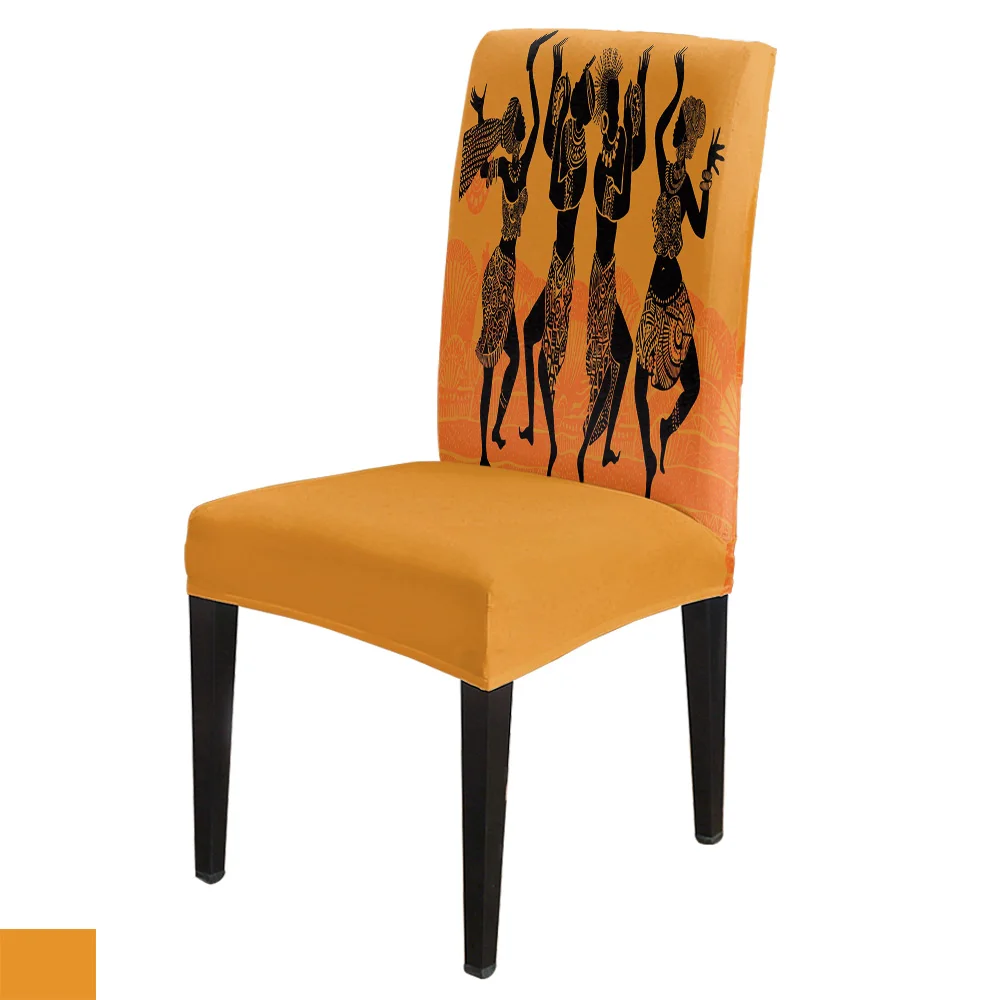 

Dining Chair Covers Orange Yellow African Women Dance Chair Covers Modern Elastic Printing Hotel Wedding Home Chair Covers