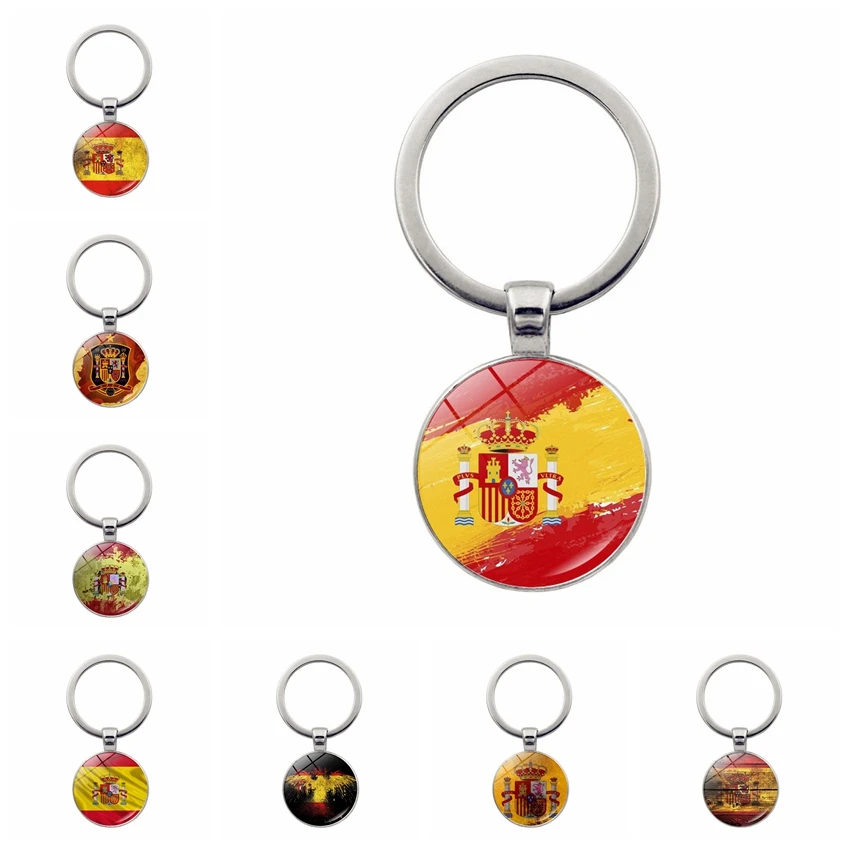 Creative Spanish Flag Keychain Pendant Versatile Jewelry Glass Pendant Alloy Keyring Men and Women Gifts