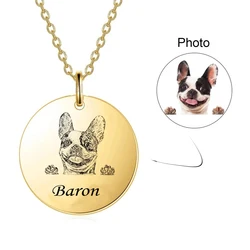 Size 20mm Personalized Portrait&Name Necklace Photo Engraved Stainless Steel Pet Human Memorial Jewelry Gift