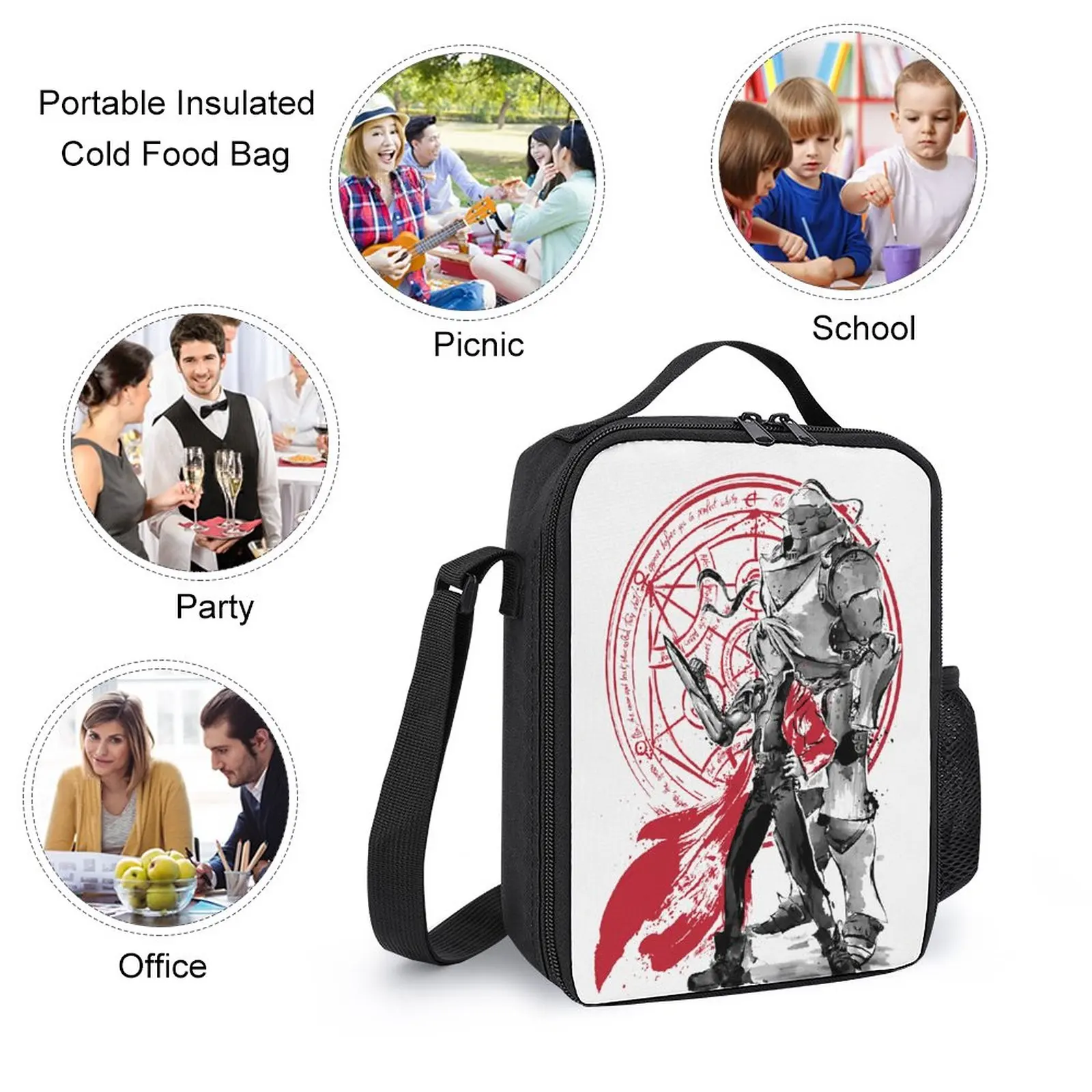 Fullmetal Alchemist Anime Lunch Bag, Edward Elric 6 Homonculus 1 Secure Snug Field Pack, 3 em 1 Set, 17 "Mochila, Pen Bag, Schoo