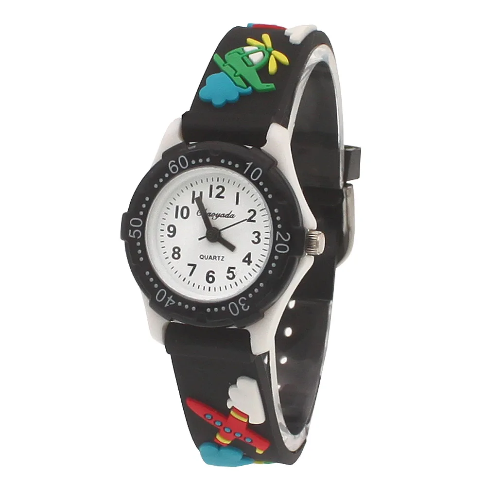 Kids Children Girls Boys Students Plane Colourful Silicone Watches Cartoon Birthday Party Gift Quartz Watch Clock Casual
