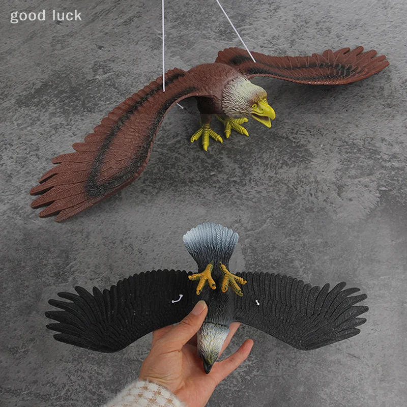 1 Piece Outdoor Eagle Figurine Hanging Bird Deterrent Plastic Eagle Ornament Vivid Flying Bird Hawk Decoy Garden Scarecrow
