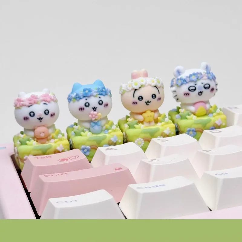 Chiikawa Hachiware Usagi Kawaii Anime Cartoon Keycap Spring Day Sea of Flowers Single Three-dimensional Machine Keycap Gift