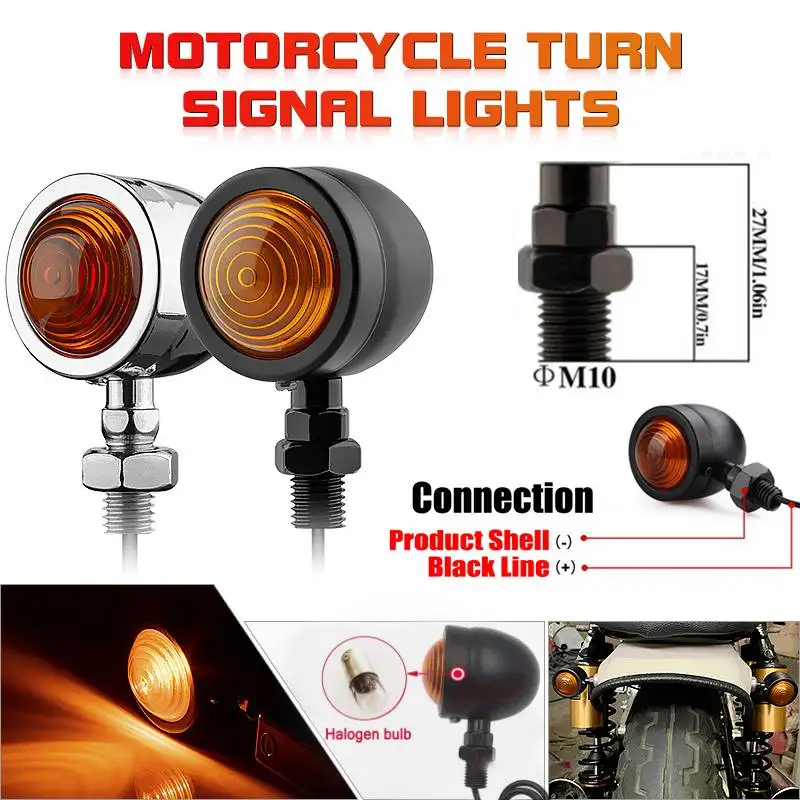 Luz de señal de giro para motocicleta, lámpara indicadora de dirección, bala cromada, ámbar, luz delantera para Moto, luz trasera de 12V, 10mm para