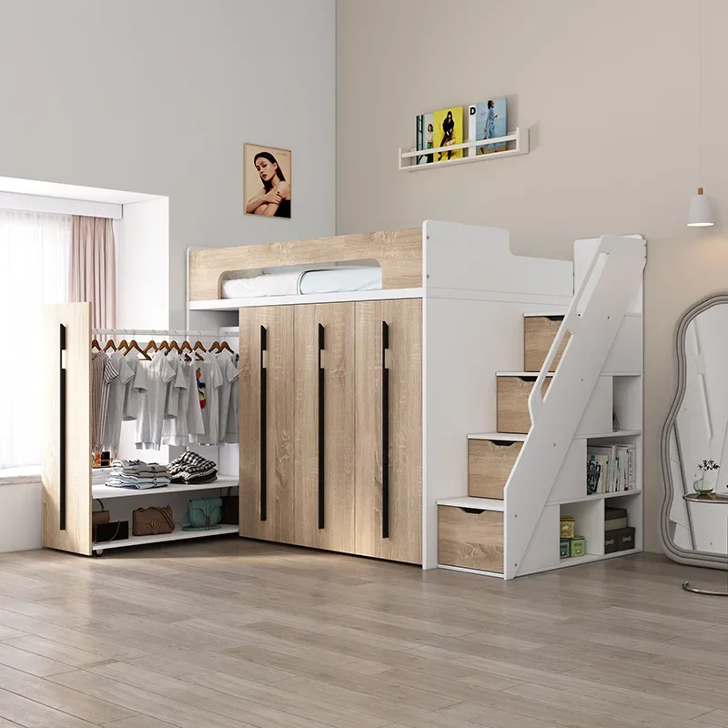 Nordic upper bed with lower cabinet and no need to step in, multifunctional pull-out door wardrobe