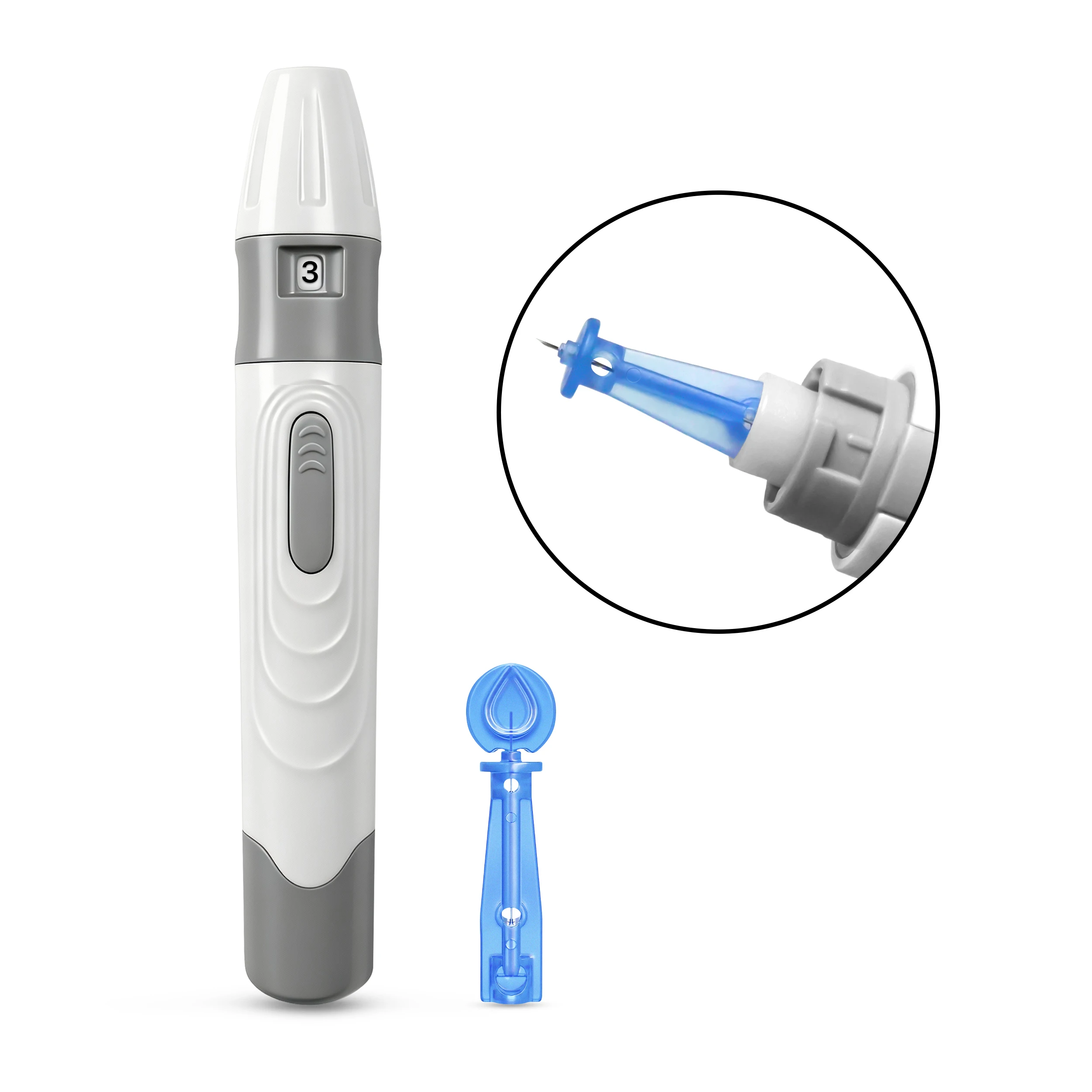 Pluma de lanceta ajustable, pluma de prueba de glucosa para muestreo de sangre de profundidad para diabéticos, dispositivo de lanzamiento de 50 Uds.