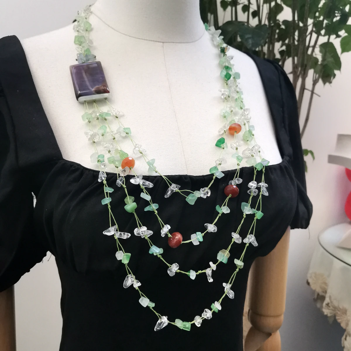 Lii Ji Green Necklace 92cm Jade Crystal Agates Statement Necklace Stock Sale Jewelry Gift