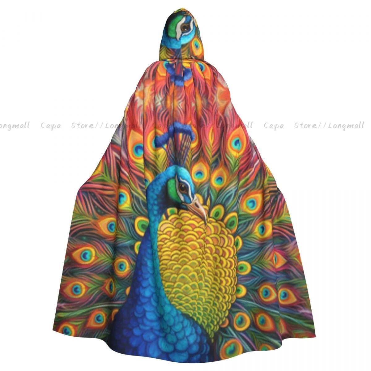 Peacock Hooded Cloak Coat Halloween Cosplay Costume Vampire Devil Wizard Cape Gown Party