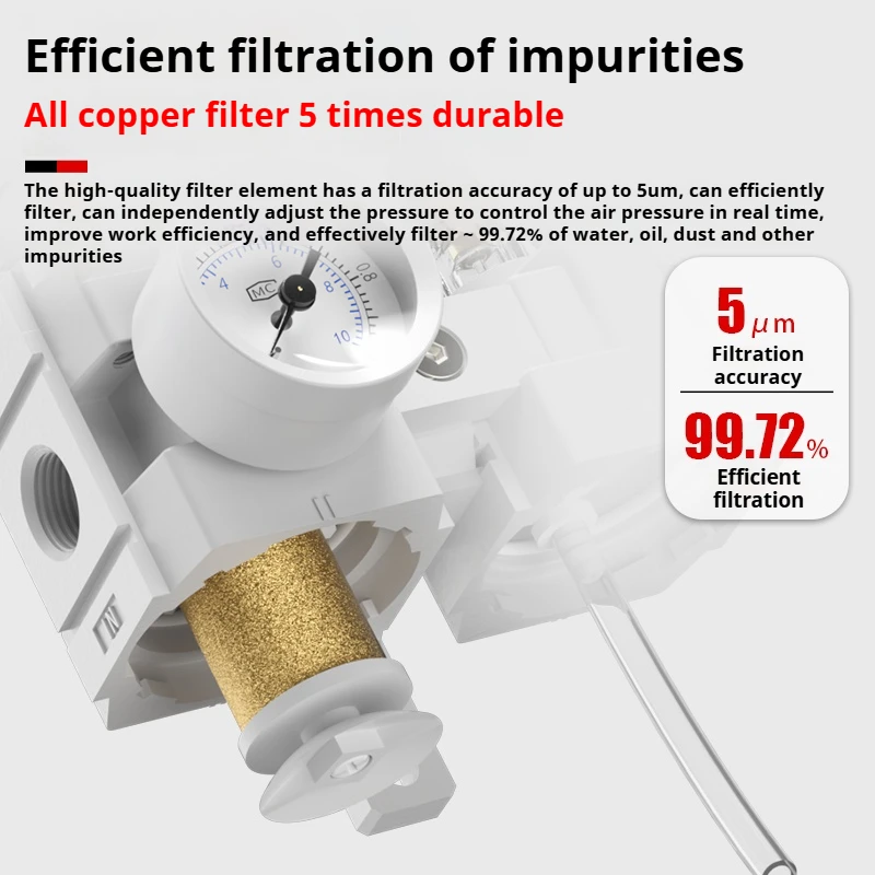 Metallic AC2010-02 AC3010-03 AC4010-04 Pneumatic Pressure Regulator Oil Water Separator Manual Drainage Compressor Air Filter