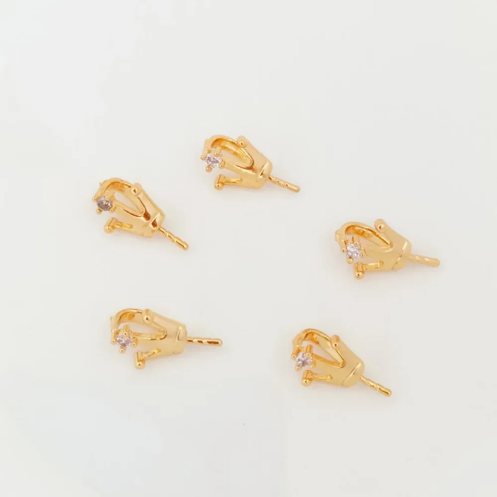 نحاس عيار 14 قيراط مطلي بالذهب، مرصع بالزركون، غطاء تاج، دبوس معلق، قلادة من اللؤلؤ واليشم، إكسسوار DIY #4