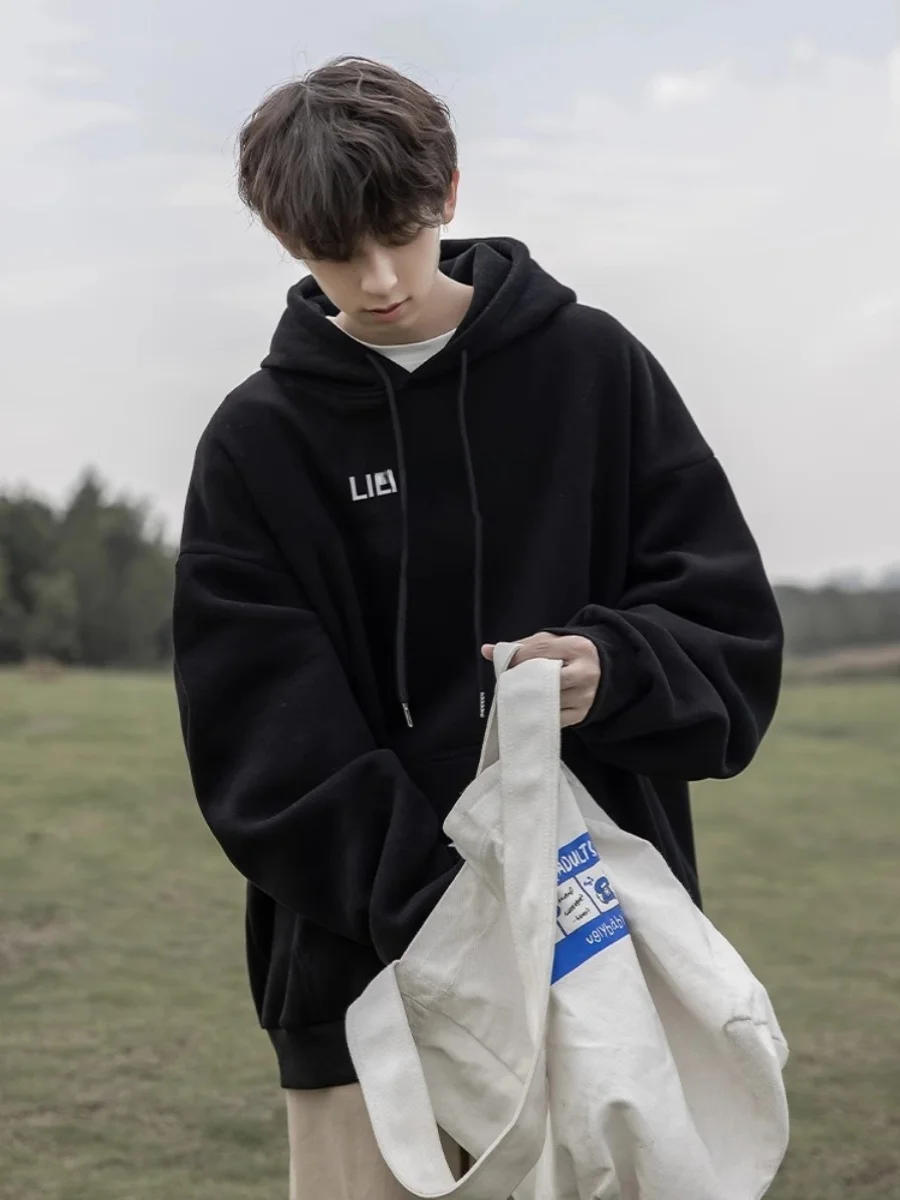 

Мужская толстовка оверсайз с капюшоном, модная верхняя одежда для пар, простой дизайн, плотный материал, осень-зима, новинка, повседневный уличный стиль