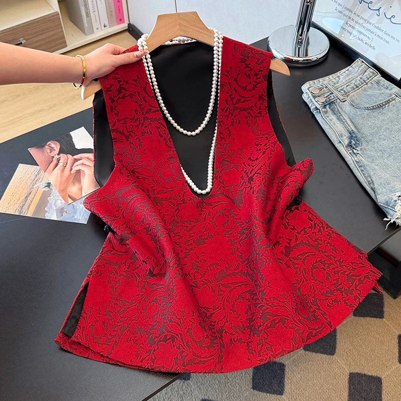 New 2026 Chinese Style V-Neck Embroidered Fashion Classic Women's Vest Early Spring Versatile Slimming National Style