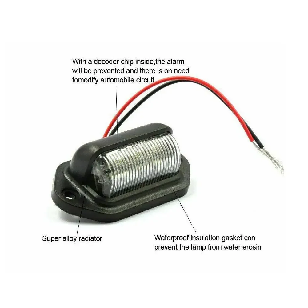 2Pcs 6 LED License Plate Light Lamp 12V -24V Car Truck Lorry Bus Trailer Tail Light Side Lamp Bulb White Motorcycle Signal Light