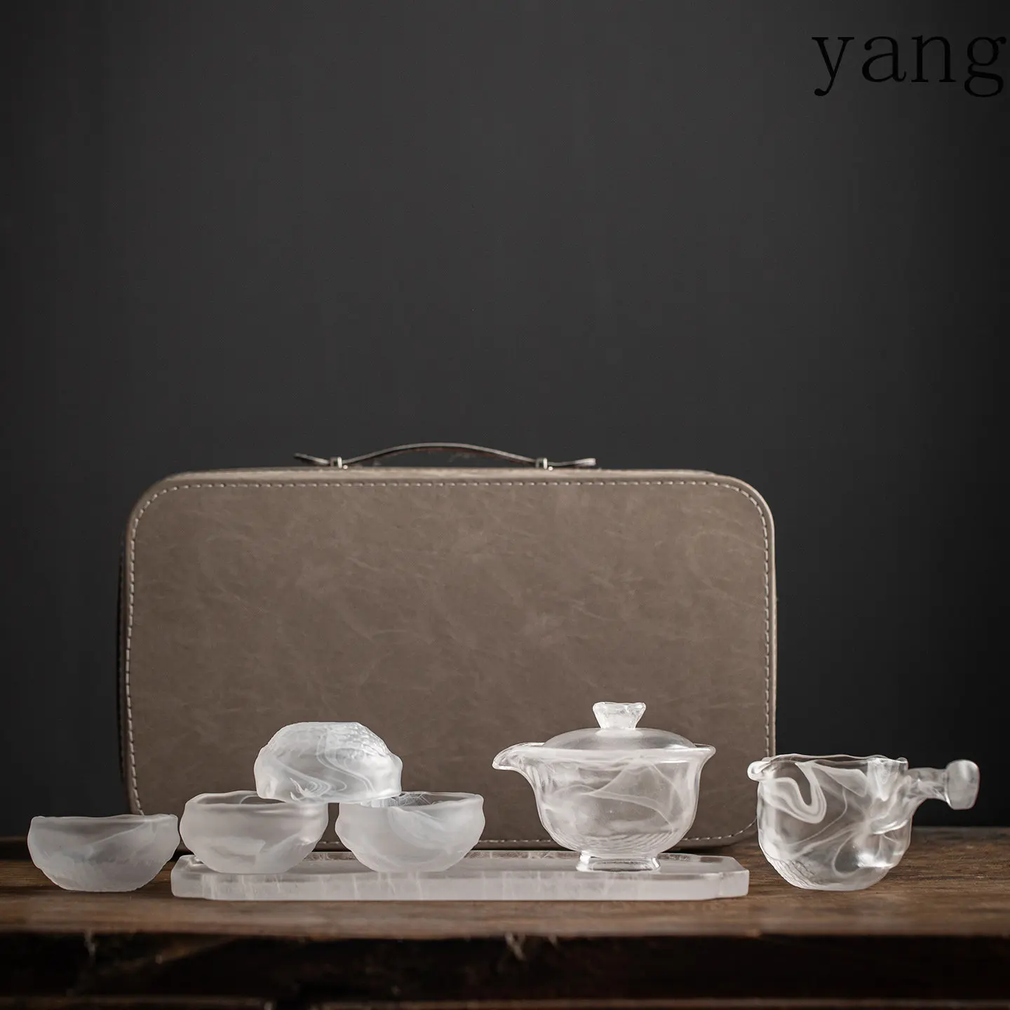 LMM Cloud Mist Glazed Complete Kung Fu Tea Set Outdoor Travel Tea Gift Household
