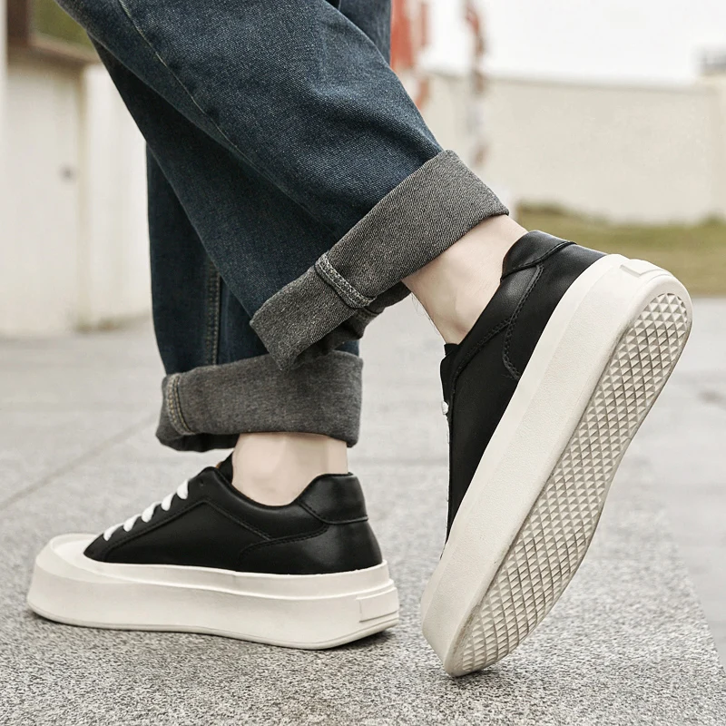 Cowhide men's sneakers Handmade breathable men's shoes High quality men's casual shoes New white slip-on shoes Men's