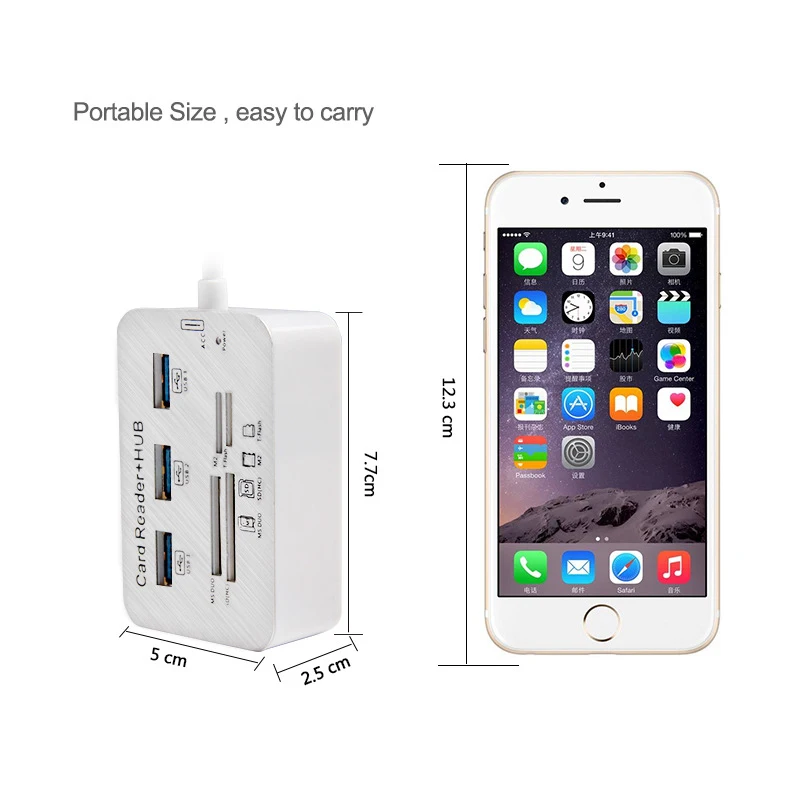 7in1 3 Ports USB TYPE C 3.0 HUB+4 Ports Expander SD TF MS,M2 MMC Memory Card Reader Adapter For U Disk PC Laptop Mouse Keyboard - view 2