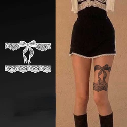 Black Lace Bow Herbal Juice Tattoo Sticker Waterproof Sexy Legs Fake Tattoos for Women Cute Art Festival Accessories Wholesale