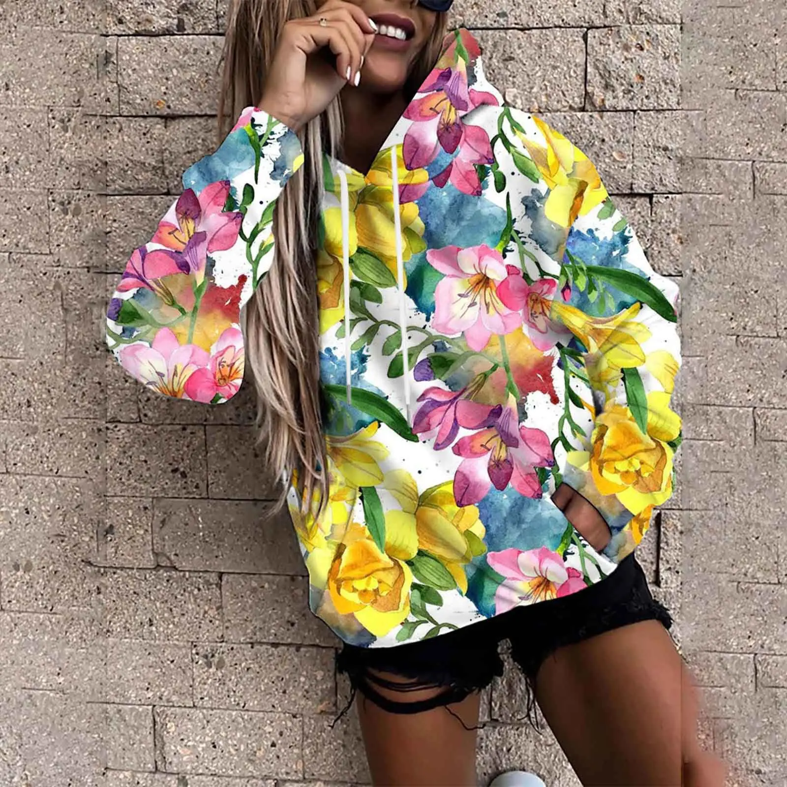 Inkt Schilderij Bloemen 3D Print Hoodies Dames Bloemen Hoodie Oversized Trui Y2K Hoody Tops Vrouwelijke Jas Kleding