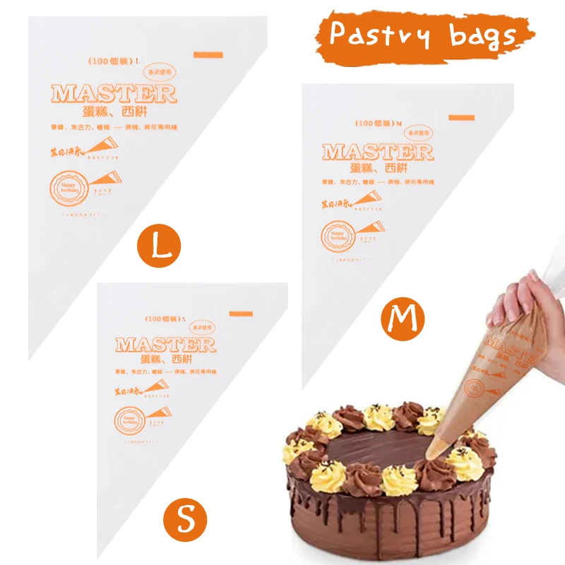 

100 PCS S/M/L Disposable Pastry Bags Piping Bag Icing Fondant Cream Squeeze Cream Bag Dessert Decorators Pastry Tip Nozzle Bags