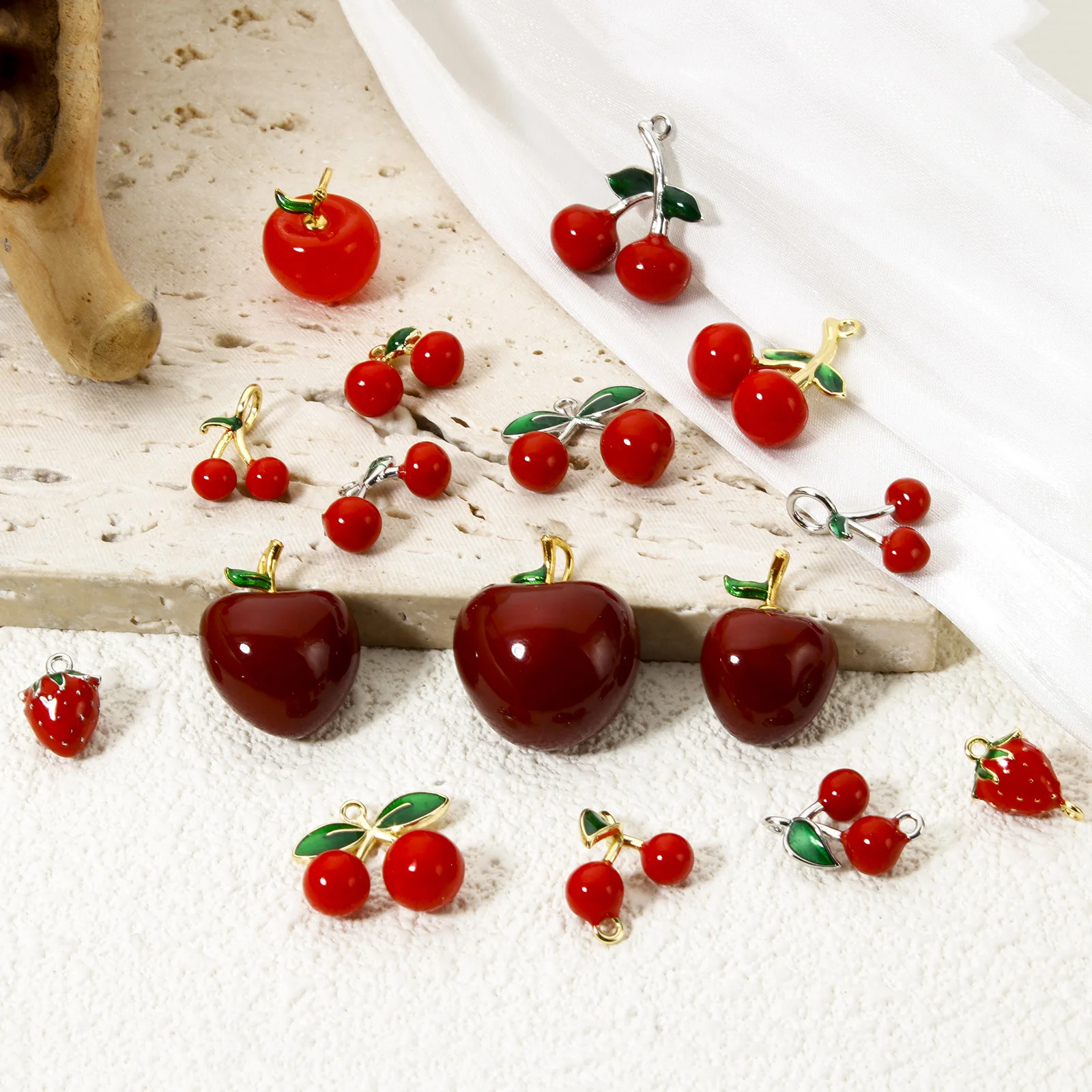 1 Piece Brass 3D Charms Red Fruit Enamel Cherry Strawberry Pendants For DIY Necklace Bracelet Jewelry Making Findings
