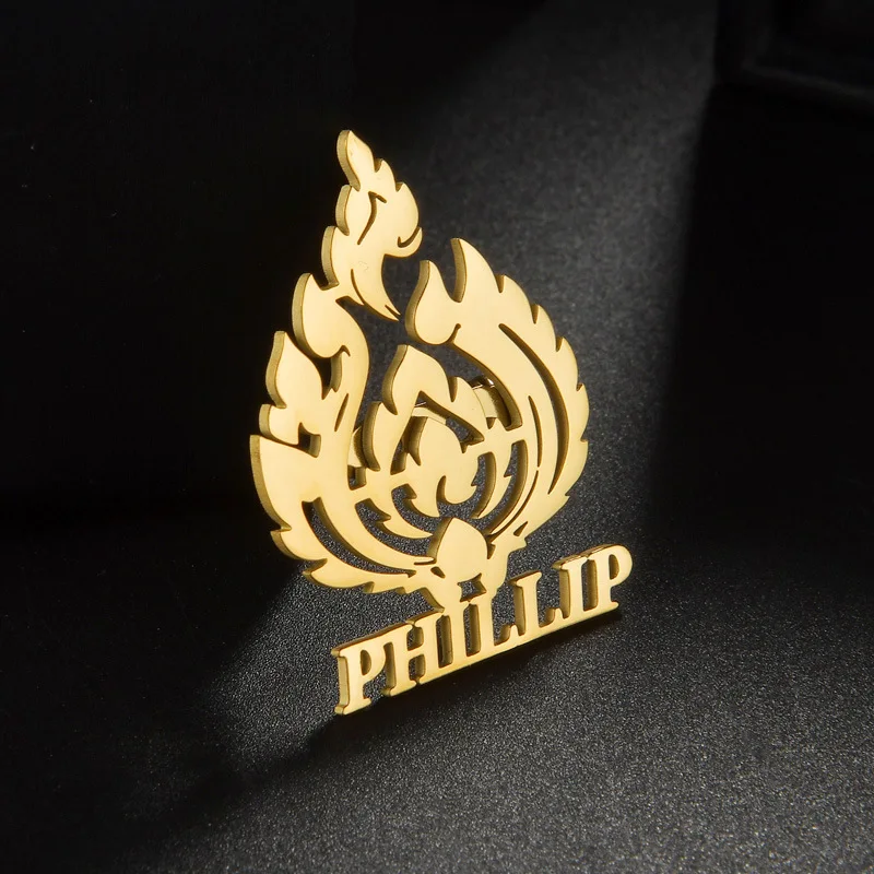 Lateefah Custom Letter Logo Pattern Brooch Stainless Steel Suit Pin Personality Name Unisex Match Gift