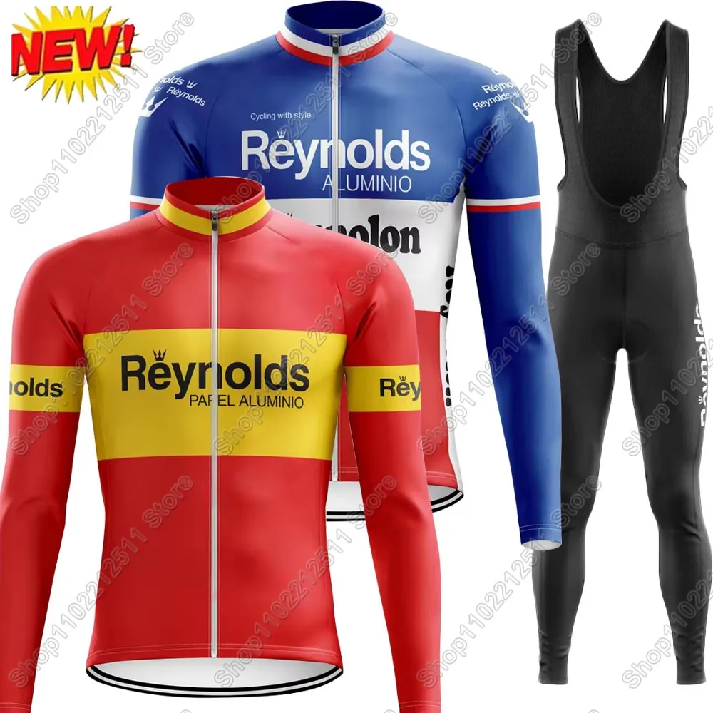 فرنسا اسبانيا 2025 رينولدز الدراجات جيرسي مجموعة الرجعية الصيف الشتاء ملابس رسمية طويلة الأكمام الدراجة الجبلية الطريق السراويل مريلة Ciclismo