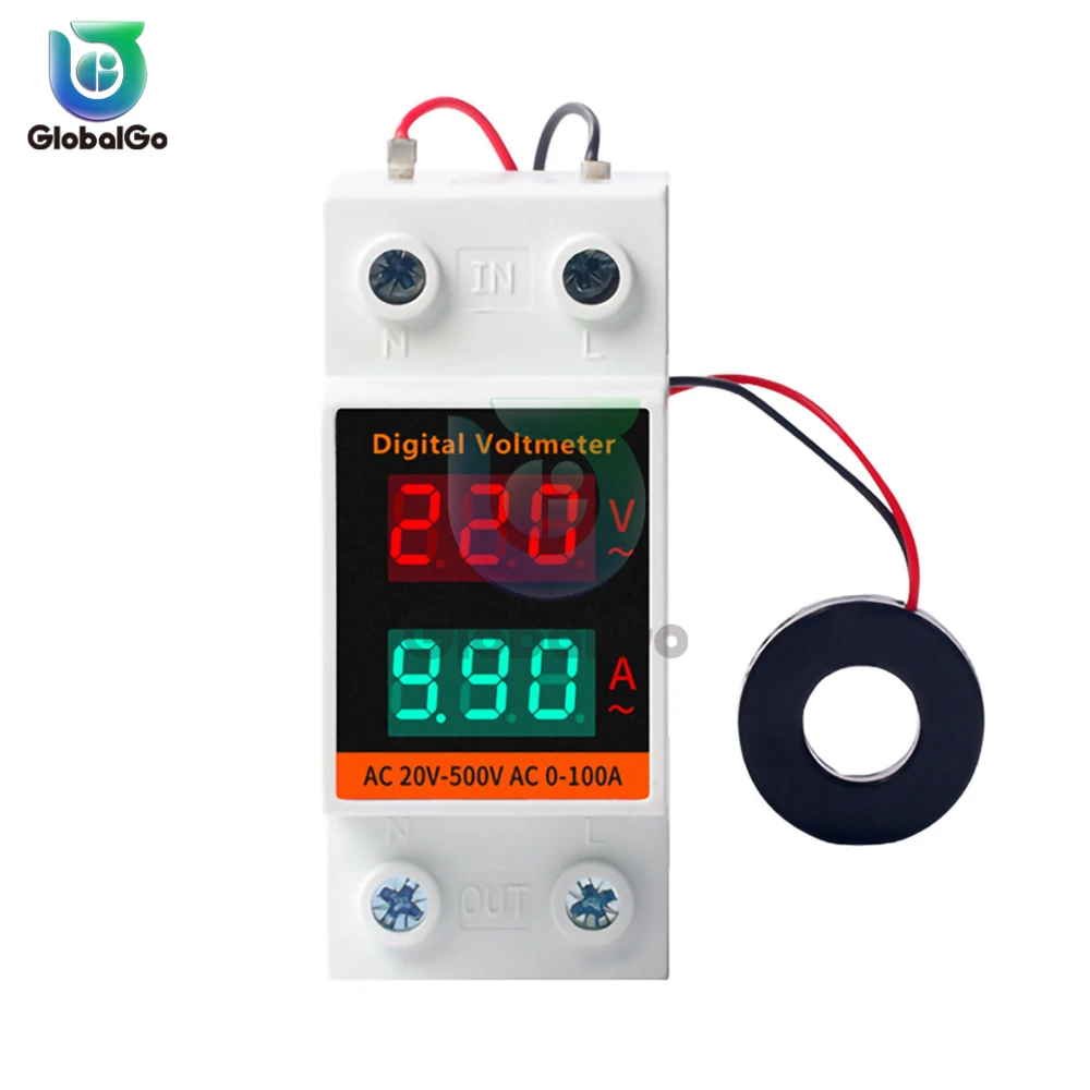 Din Rail LCD Dual Digital AC Voltmeter Ammeter AC220V 380V Electricity Meter AC60-500V AC0.00-99.9A Amp Monitor