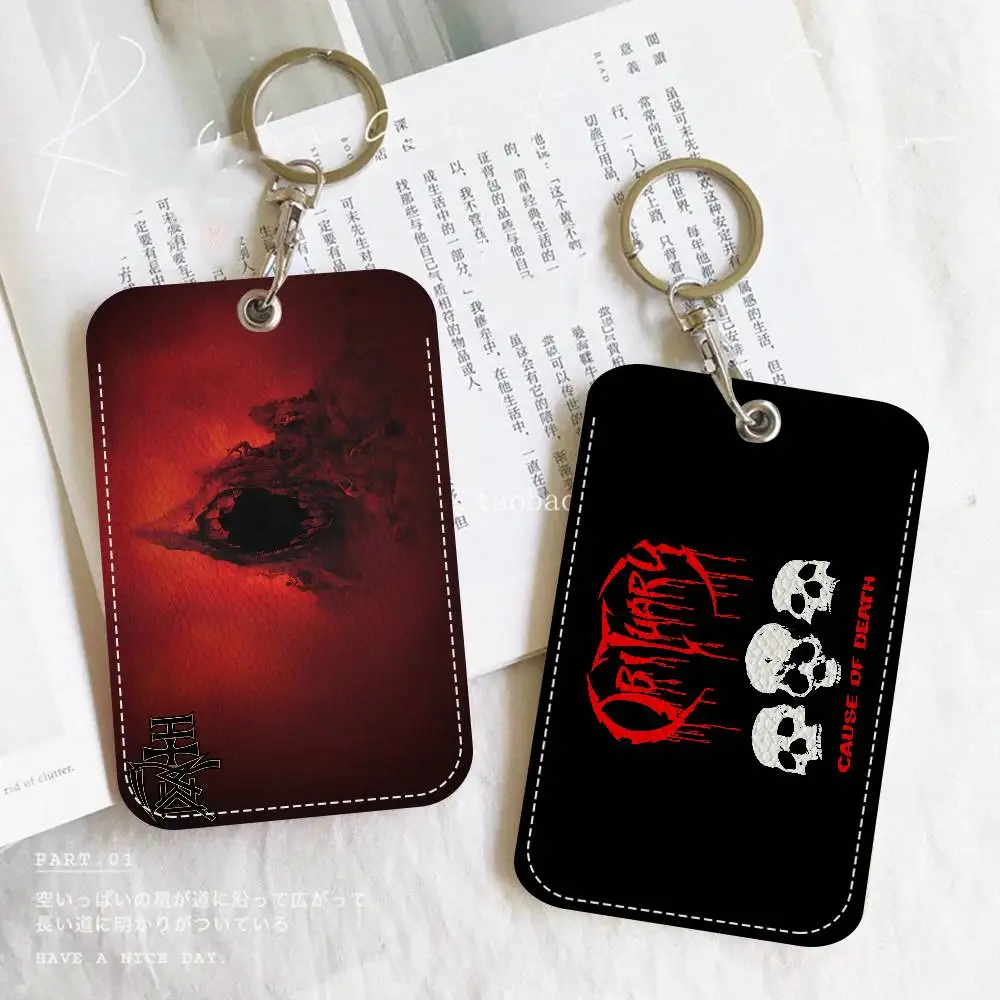

D-Deaths Mental Rock Band 1Pc PU Leather Card Holder Keychain Key Ring Door Lock Access Tags ID Card Case Keychain Card
