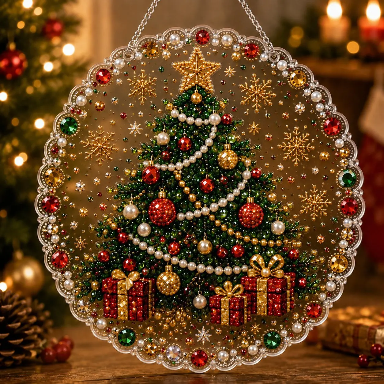 DIY Weihnachts-Perlen-Diamant-Malerei-Anhänger, runde Acrylplatte, 2D flache Perlen-Bastelarbeiten, Feiertags-Fenster- und Wanddekoration – Detail 20