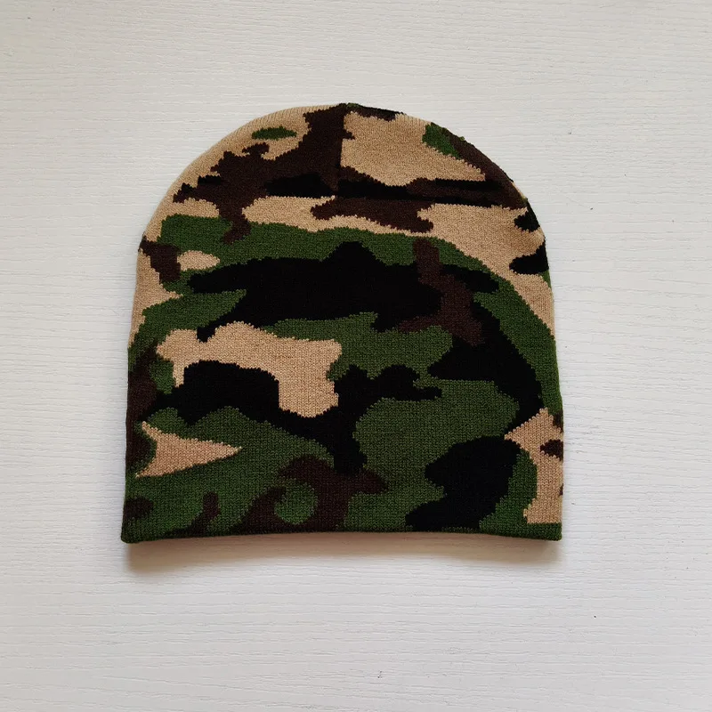 Camouflage Jacquard Knitted Beanie, Fall Winter Dome Warm Outdoor Casual Cold Hat