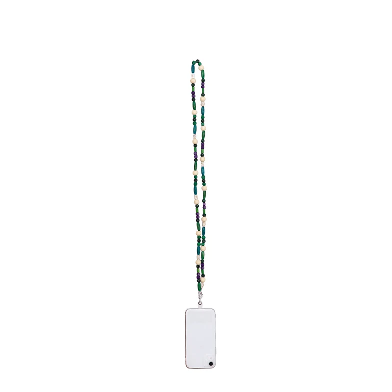 Factory Direct Anti-slip Anti-fall Acrylic multiple bead Chain Phone Hanging Rope Long Crossbody Lanyard Colorful Bohemi