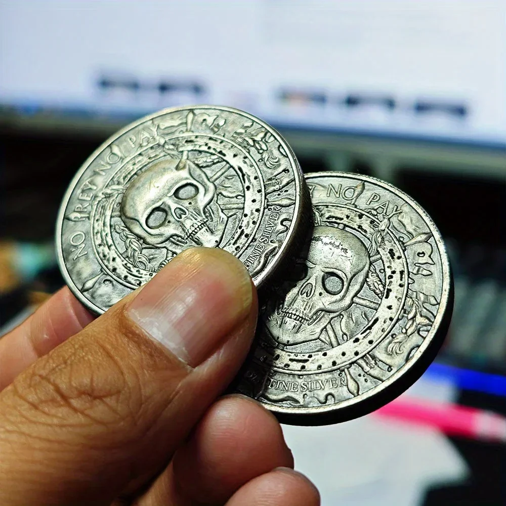 Collectible Skeleton Pirate Ship White Whale Silver Coin with Embossed Skull Design - Perfect Gift for Pirate Enthusiasts