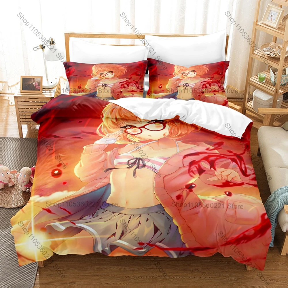 Kuriyama Mirai Bedding Set Duvet Cover + 2 Pillowcases Beyond The Boundary Cute Red Glasses Anime Bedroom Decor