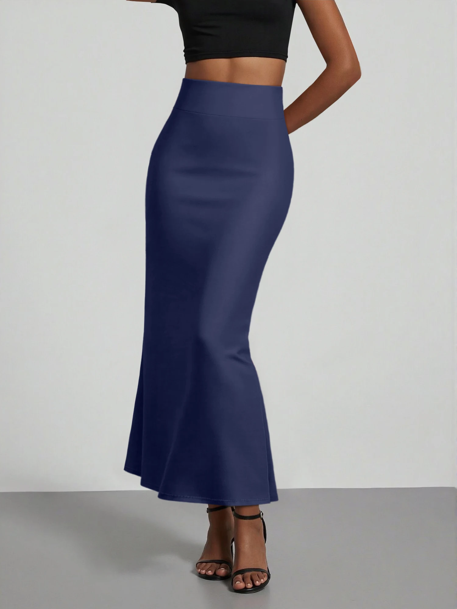 

Comfortable Women's Elastic Waist Floor-Length Skirt Soft Solid Color Flared Hem Skirt for Daily Wear Home Loungewear Weekend