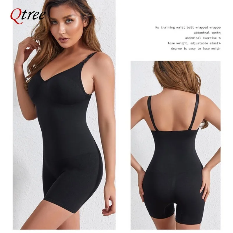 Qtree Women Bodysuit Butt Lifter Shapewear Waist Trainer Body Shaper Strappy-Back Chest Enhancing Corrective Underwear Corset