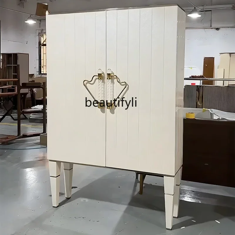 

S French light luxury solid wood wine cabinet, locker storage, cream style dining side cabinet against the wall