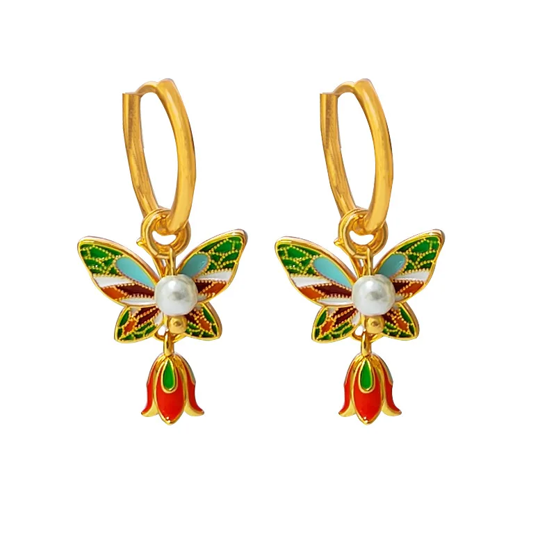 Fashion Jewelry Vintage Temperament Colorful Flower Butterfly Earrings For Girl Women GiftsFine Design Ear Accessories 2024 New