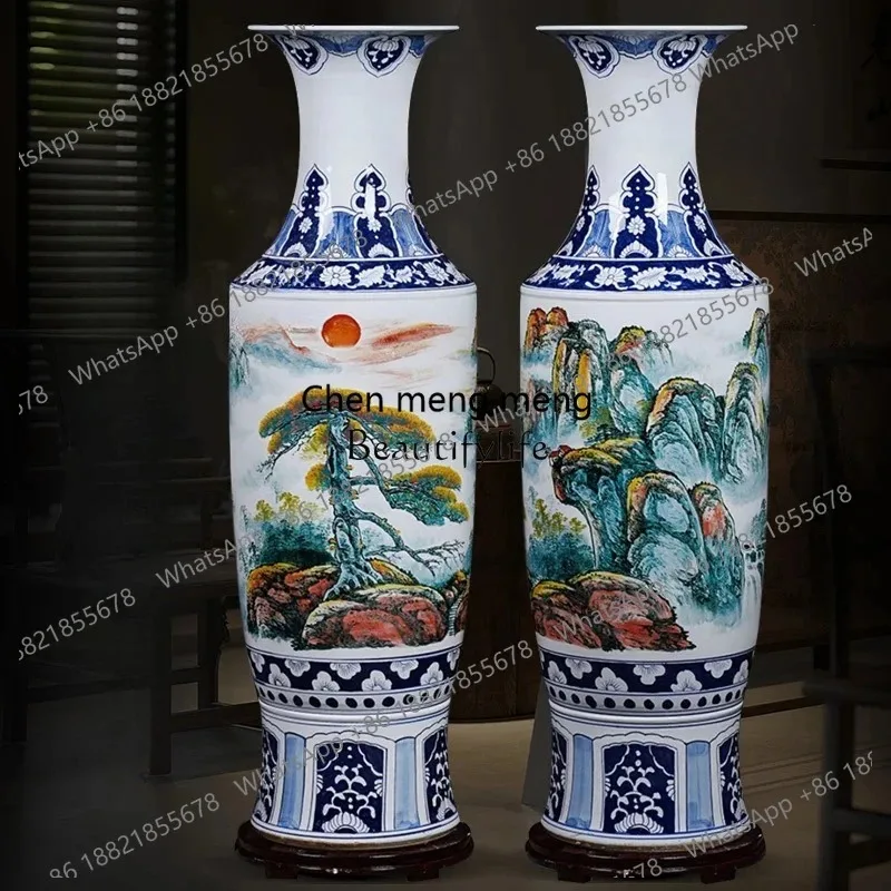 CC182 Keramikvase in Blau und Weiß, handbemalt, vom Boden bis zur Decke, Wohnzimmerdekoration, chinesische Ornamente