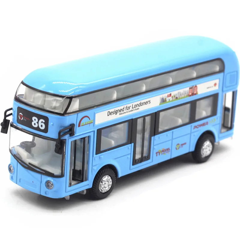 Diecast London Bus Double Bus Light & Music Open Door Design Metal Alloy Bus Design for Londoners Toys for Children,Blue