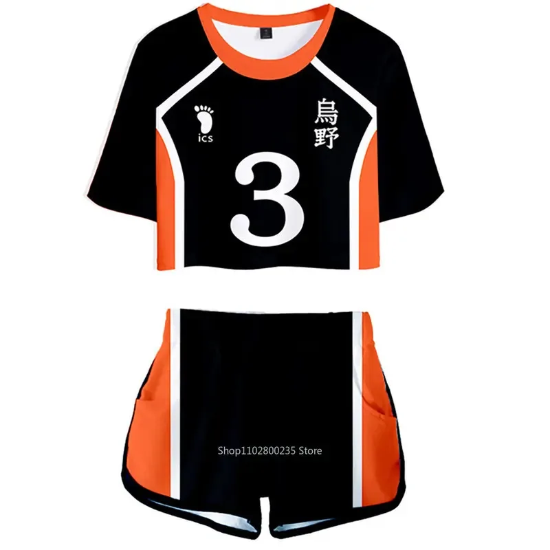 Haikyuu!! T-shirt Shoyo Costume Cosplay Hinata Shyouyou Uniforme Karasuno High School Pallavolo Club Donna Pantaloncini a maniche corte